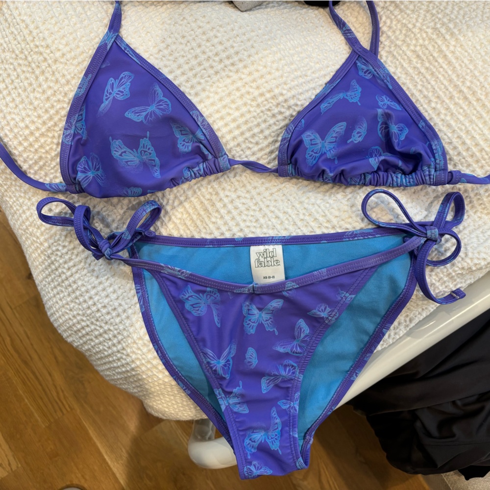 Wild Fable Blue Butterfly Bikini Top and Bottom Set